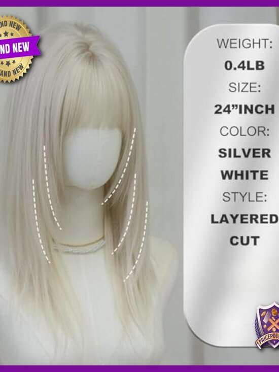 Long Straight Human Hair Wig with Bangs, Layered, Heat Resistant, Lightweight main image 4